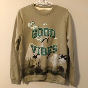 GOOD VIBES, Blind Rooster Sweater, Small, NEW with tags. Luxury. Crane design.